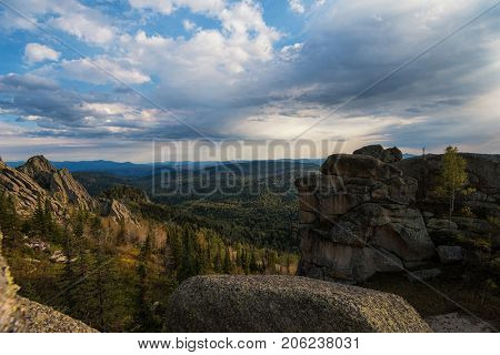 Beauty view in mountains of Altai. Kolyvan range - a mountain range in the north-west of the Altai Mountains, in the Altai Territory of Russia