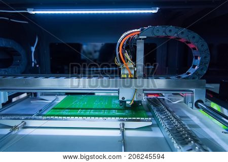 printed circuit boards production factory. Technological process. Assembling the board. 