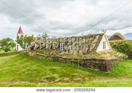 Traditional turf house in Glaumbaer, Iceland