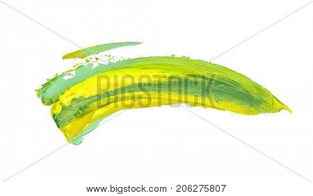 Green oily paint brushstrokes, isolated on white