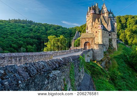 Burg Eltz castle in Rhineland-Palatinate state, Germany. Construction started	prior to 1157.
