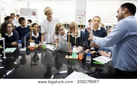 Group of students laboratory lab in science classroom