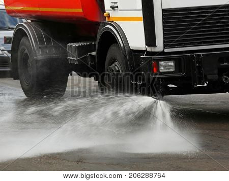 Municipal car for cleaning roads on city street