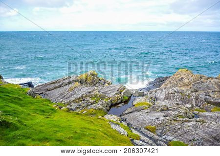 Beautiful rocky seashore at Peel hill in Isle of Man