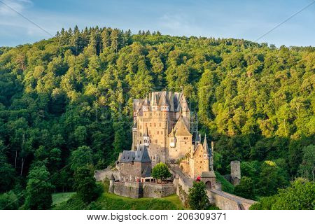 Burg Eltz castle in Rhineland-Palatinate state, Germany. Construction started	prior to 1157.