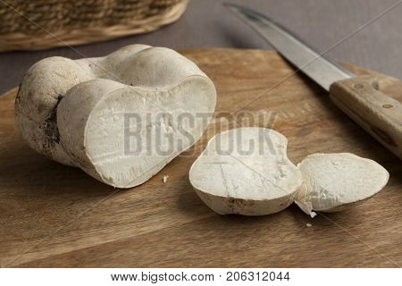 Fresh organic sliced edible bovista mushroom 