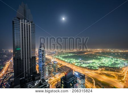 DUBAI, UAE - JAN 10, 2017: Marina 101 tower in World Tallest Tower Blocks in Dubai Marina area at night