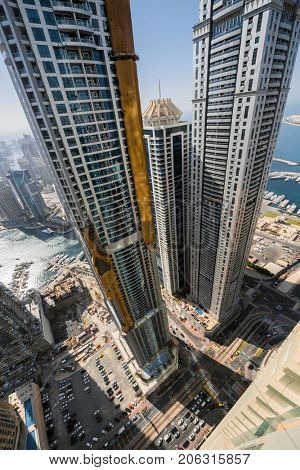 DUBAI, UAE - JAN 7, 2017: Princess Tower in Dubai Marina area, The height of Princess Tower building is 414 m, 101 floor