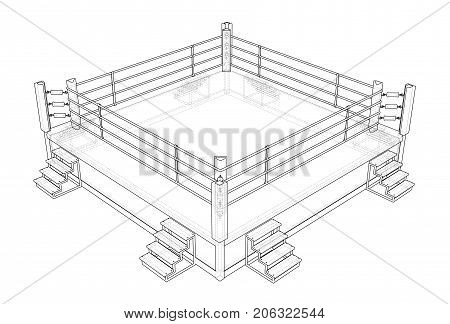 Boxing ring. Vector rendering of 3d. Wire-frame style. The layers of visible and invisible lines are separated