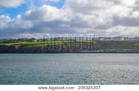 Beautiful coastline with the seaside town of Peel, Isle of Man
