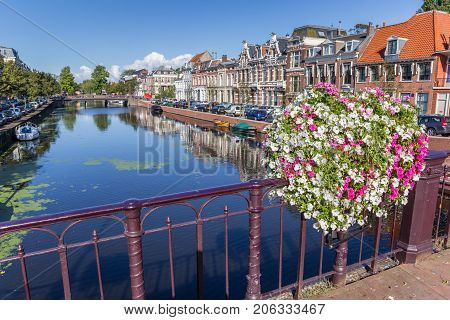 Bridge With Flowers In The Historic Center Of Haarlem