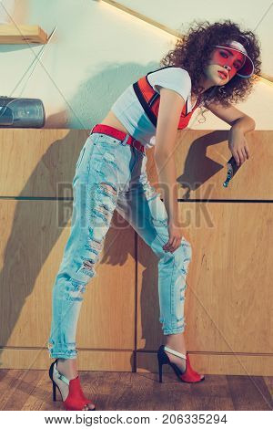 Fashionable Woman With Hip Flask