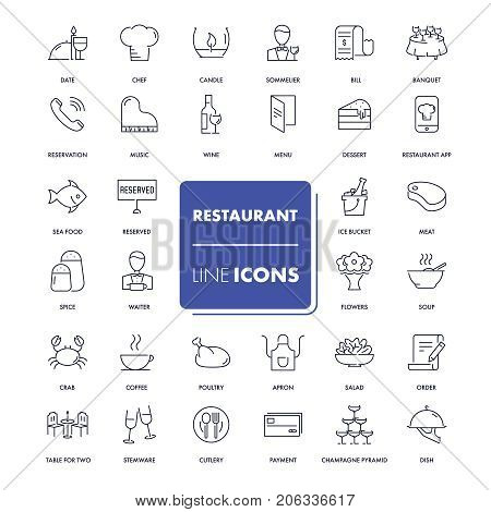 Line icons set. Restaurant pack. Vector illustration.