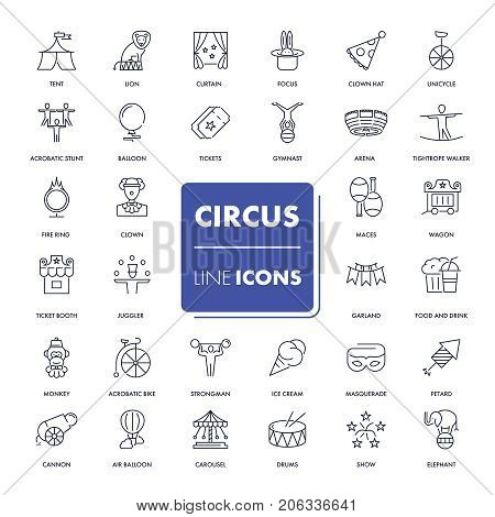 Line icons set. Circus pack. Vector illustration.