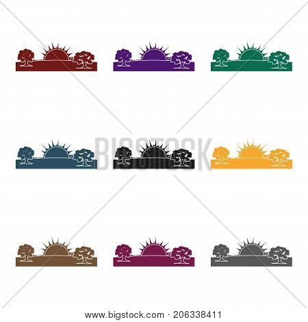 Sunrise icon in black style isolated on white background. Weather symbol vector illustration.
