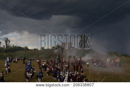PALMANOVA ITALY - SEPTEMBER 03: Historical Groups dressed in ancient clothes during the historical Reenactment a.d. 1615 on September 03 2017