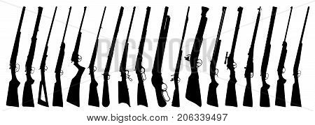 Set of silhouettes of old fowling pieces.