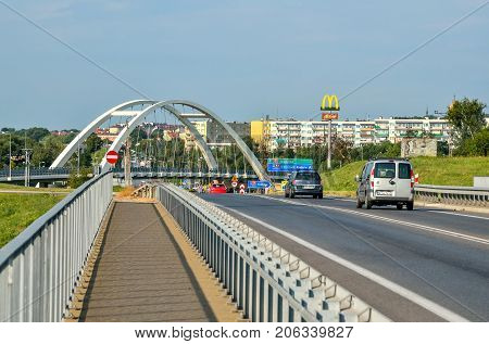 CHRZANOW POLAND - AUGUST 19 2017: Bridge with access road to Chrzanow in Poland.