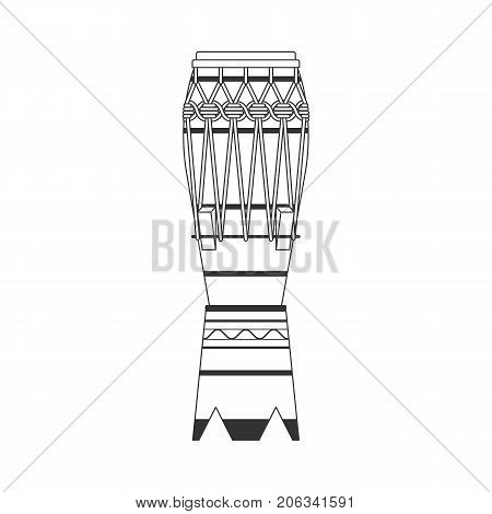 Isolated black outline decorative ornate atabaque on white background. Line brazilian musical instrument for bateria of capoeira