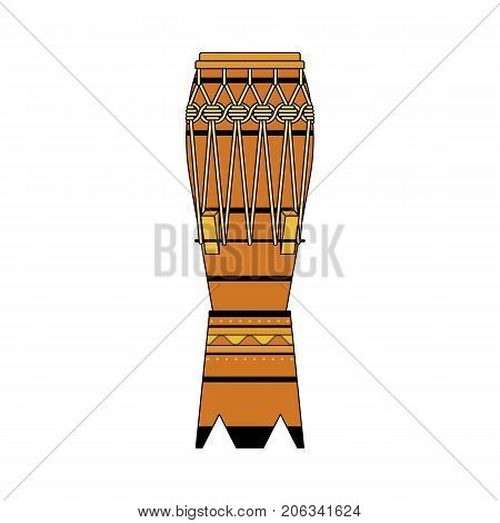 Isolated colorful decorative ornate atabaque on white background. Colored brazilian musical instrument for bateria of capoeira