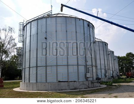 Chortkiv - Ternopil - Ukraine - July 26 2016. Silos for storing grain 1000 tons each in the agricultural firm 