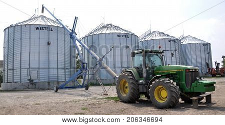Chortkiv - Ternopil - Ukraine - July 26 2016. Silos for storing grain 1000 tons each in the agricultural firm 
