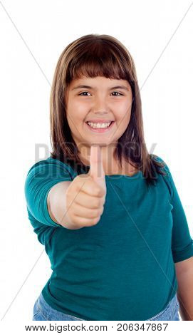 Adorable girl saying Ok isolated on a white background