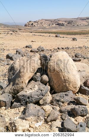 Landscape of the mountain plateau near Sana on Yemen