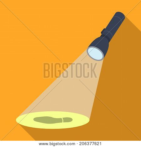 The beam of the flashlight illuminates the footprint. The light of the flashlight single icon in flat style vector symbol stock illustration .