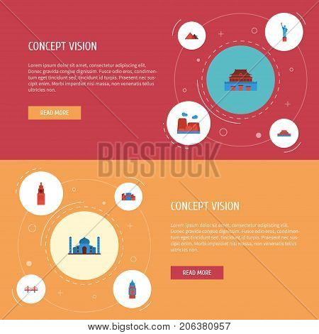 Flat Icons London, America, The Forbidden City And Other Vector Elements