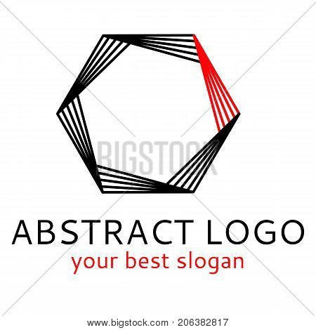Modern futuristic minimal logo hexagon element made of lines and outlines in black red white
