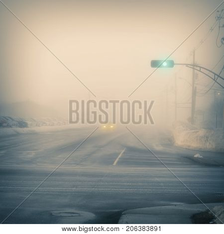 Poor visibility at a traffic intersection.