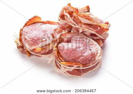 Pork Fillet Wrapped In Bacon Isolated On White Background