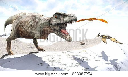 Velociraptor and pterodactyl 3d rendering