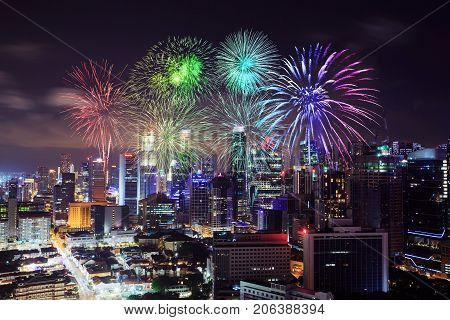 the beautiful firework over the Singapore cityscape