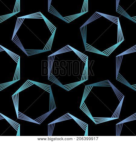 Geometry hexagon line seamless pattern in vector in white green Turquoise blue black