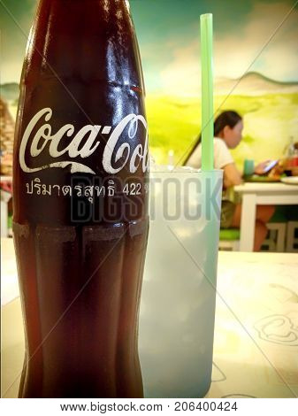 BANGKOK THAILAND - AUGUST 05: Coca-Cola bottle with Thai text translated to 