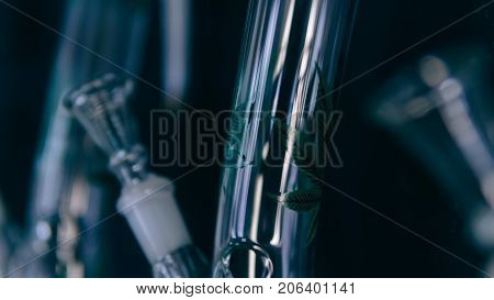 Glass Bongs For Smoking Weed Close-up Soft Focus. Smoking Accessories Marijuana