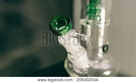 Glass Bongs For Smoking Weed Close-up Soft Focus. Smoking Accessories Marijuana