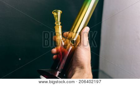 Glass Bongs For Smoking Weed Close-up Soft Focus. Smoking Accessories Marijuana