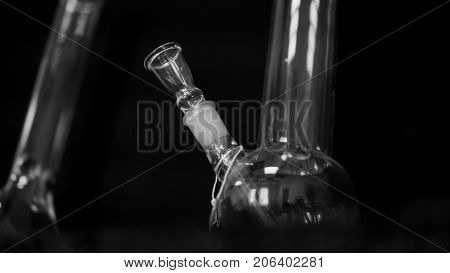 Glass Bongs For Smoking Weed Close-up Soft Focus. Smoking Accessories Marijuana