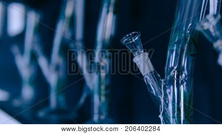 Glass Bongs For Smoking Weed Close-up Soft Focus. Smoking Accessories Marijuana