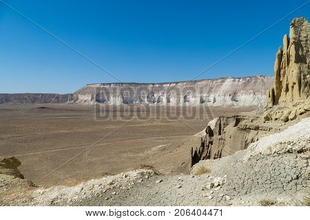 Cliff on the edge of the Ustiurt plateau, Kazakhstan.