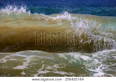 Powerful wave and surf on the coast of the ocean