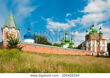 General view Orthodox monastery Gustin. Ukraine Chernigov region