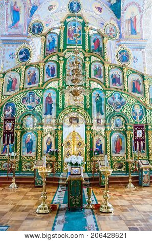 Gustyn,Ukraine, June  09, 2011: The iconostasis of the Church of the Holy Trinity Monastery Gustyn. Ukraine Chernigov region