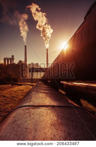 Power station with smoking chimney symbol of environmental pollution
