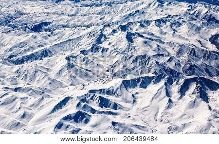 Alps, aerial view from window of airplane