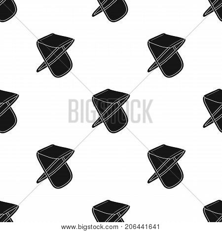 Folding stool icon in black design isolated on white background. Fishing symbol stock vector illustration.