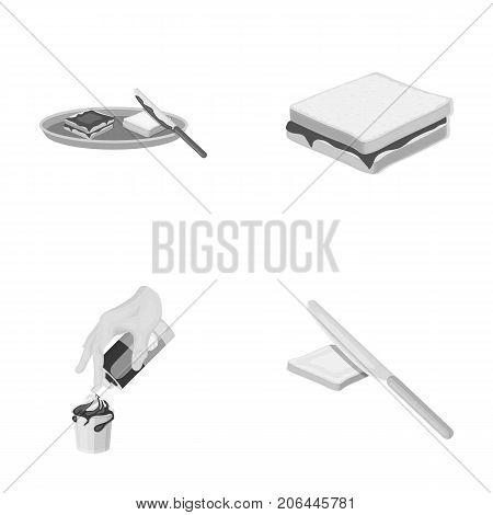Dessert with cream, a sandwich and other food. Food set collection icons in monochrome style vector symbol stock illustration .